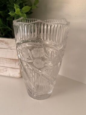Crystal Clear Vase With Elaborate Etched Detailing Vintage